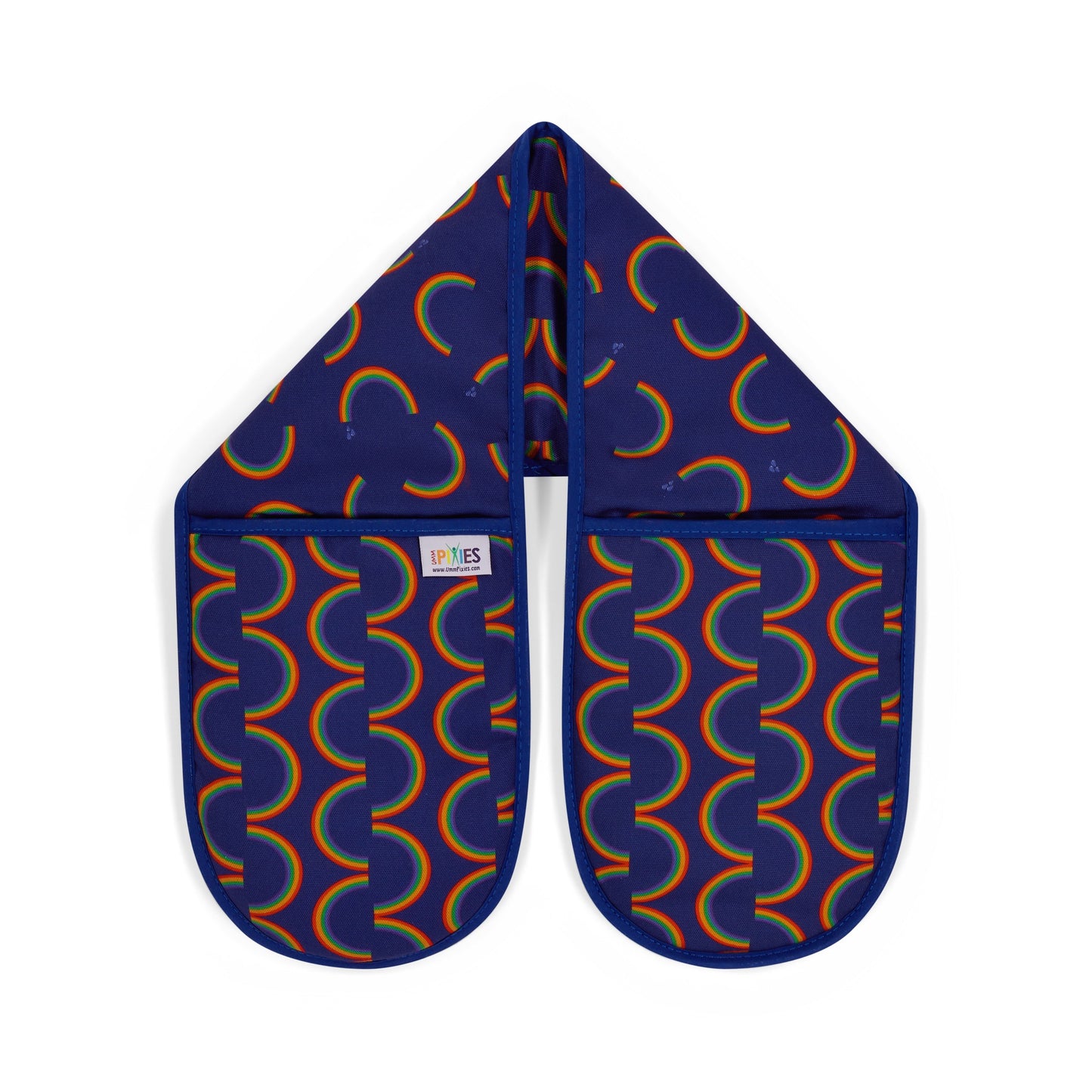 brightly coloured Rainbow Oven Gloves in Organic Cotton