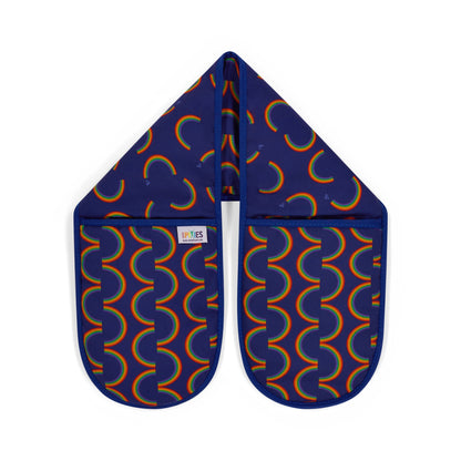 brightly coloured Rainbow Oven Gloves in Organic Cotton