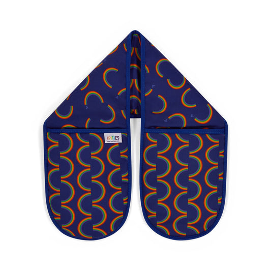 brightly coloured Rainbow Oven Gloves in Organic Cotton