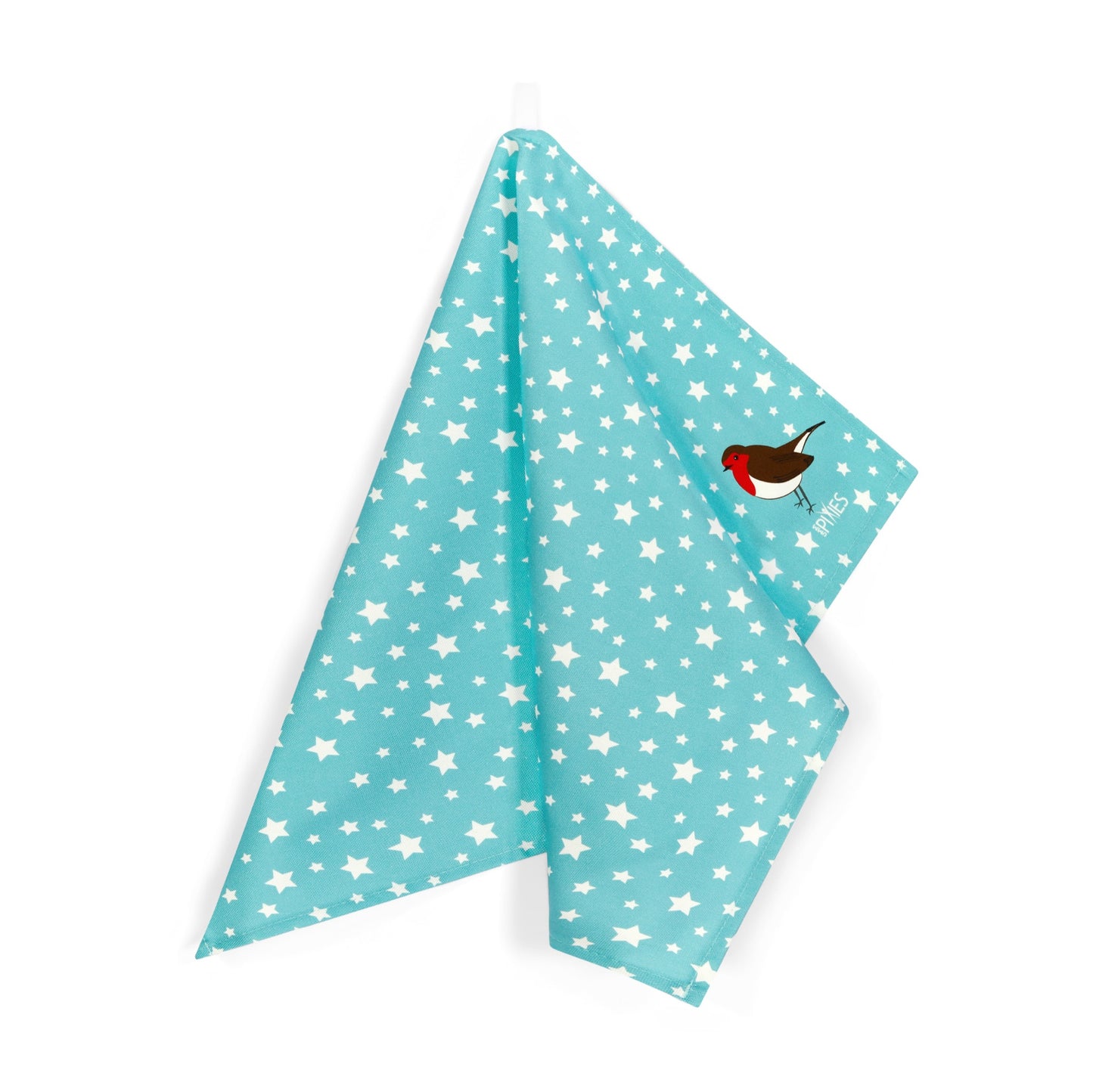 Blue Single Robin and Stars Organic Cotton Tea Towel