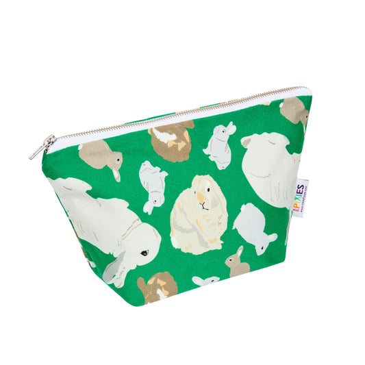 Green zipped pouch with rabbit pattern 