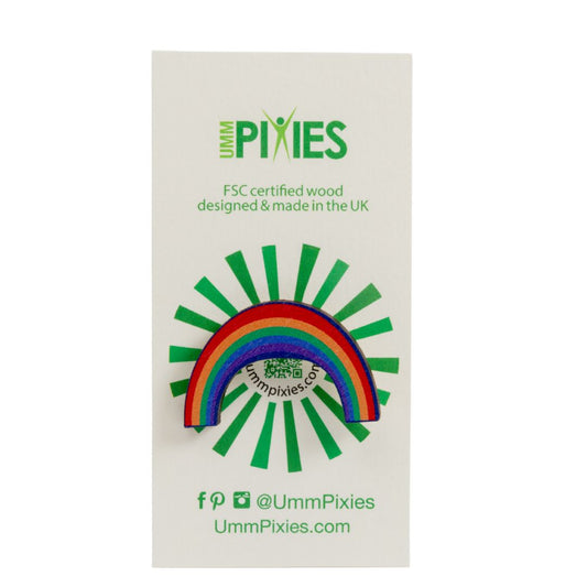 Rainbow wooden pin badge