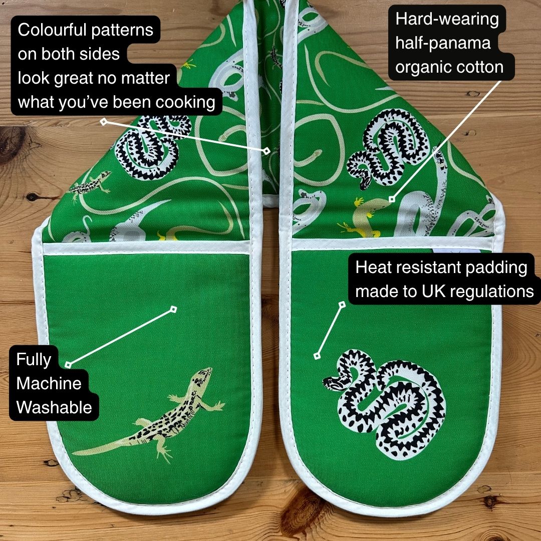 Snakes & Lizards: British Reptiles Double Oven Gloves