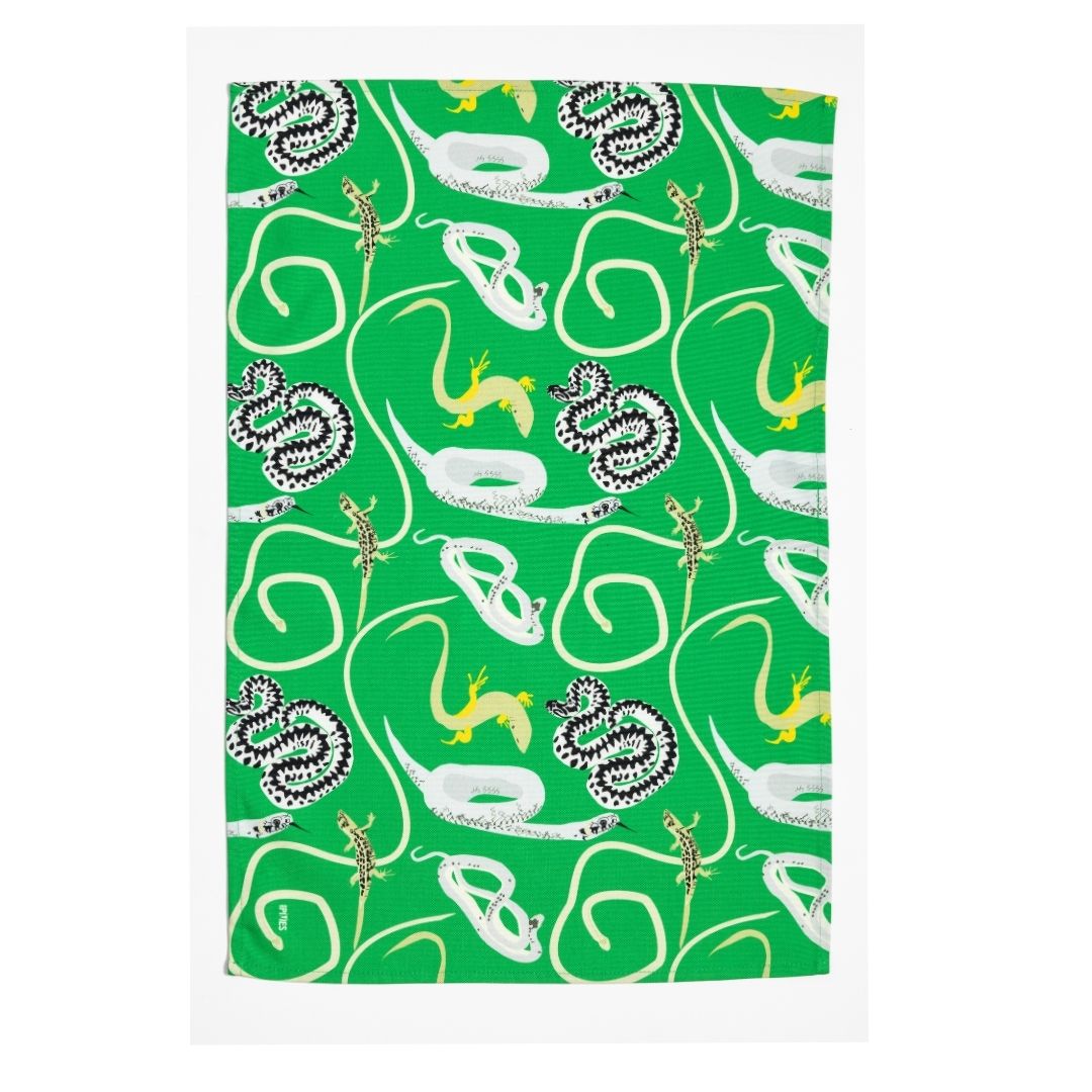 Snakes & Lizards: British Reptiles Colourful Tea towel
