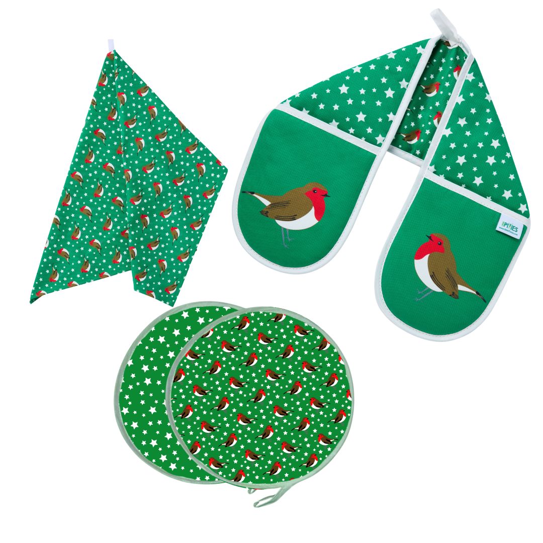 Aga Cover, Oven Gloves & Tea Towel Set: Robins: Pre-order