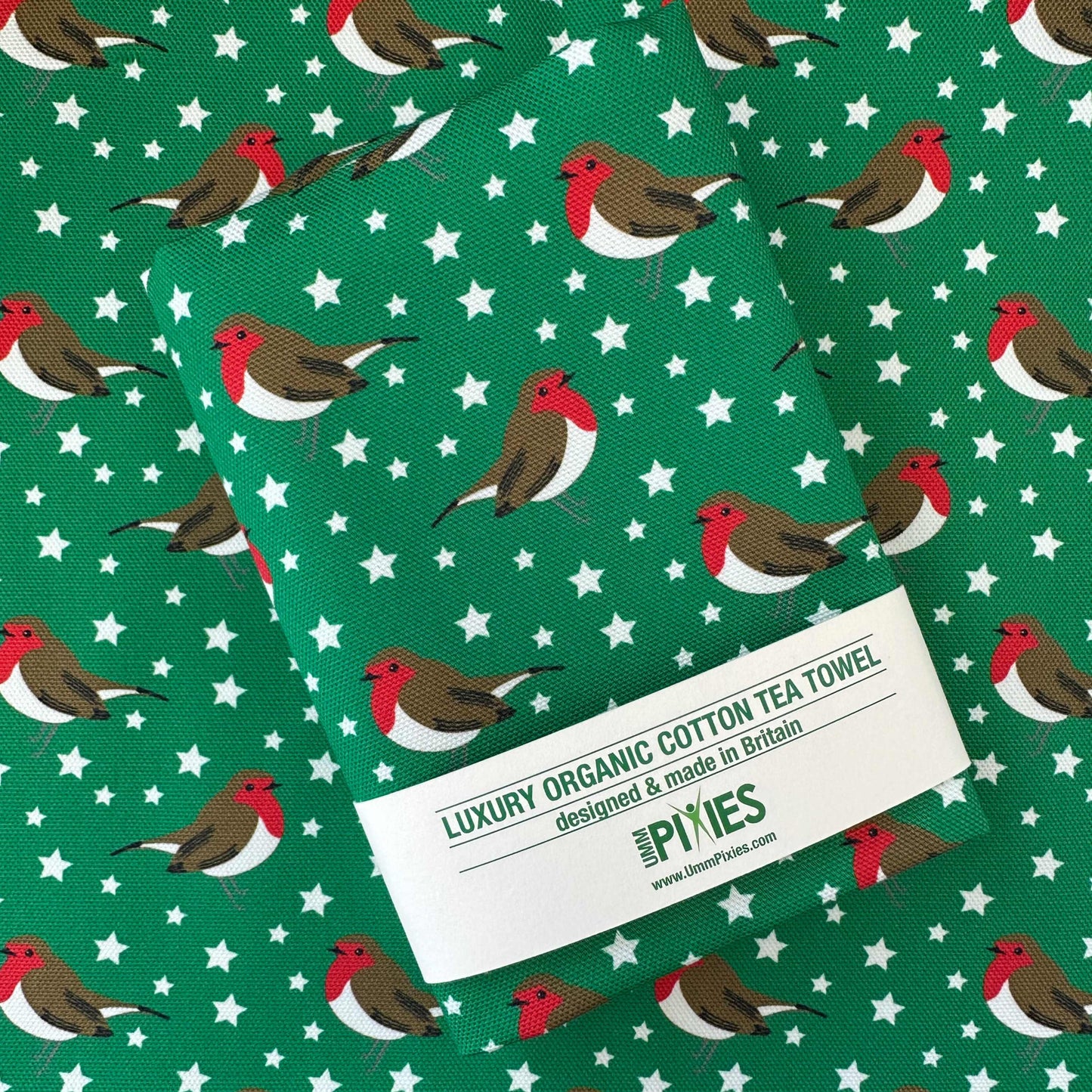 Limited edition: Festive Green Robin Colourful Tea towel