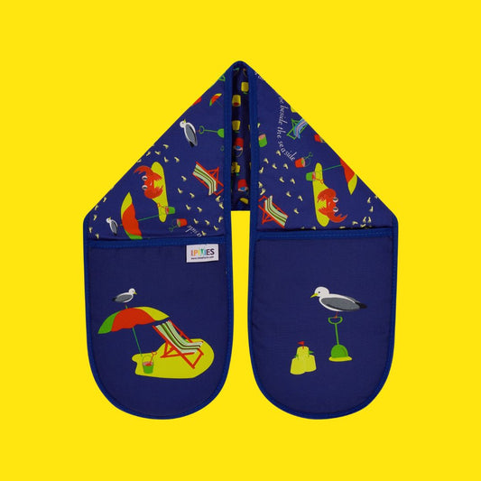 Colourful Seaside design Oven gloves in organic cotton