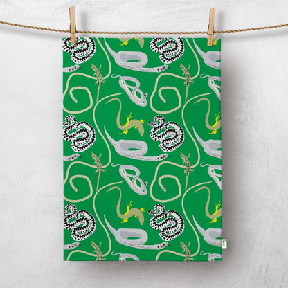 Snakes & Lizards: British Reptiles Colourful Tea towel