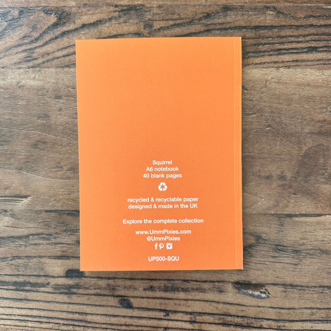 back cover of orange Red Squirrel design pocket notebook 