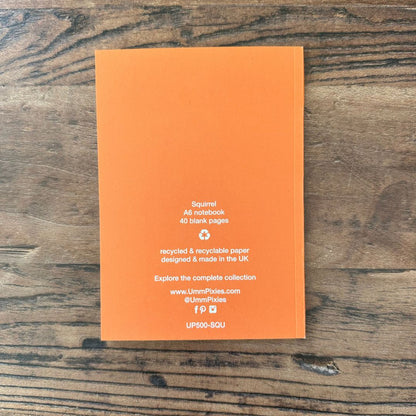 back cover of orange Red Squirrel design pocket notebook 