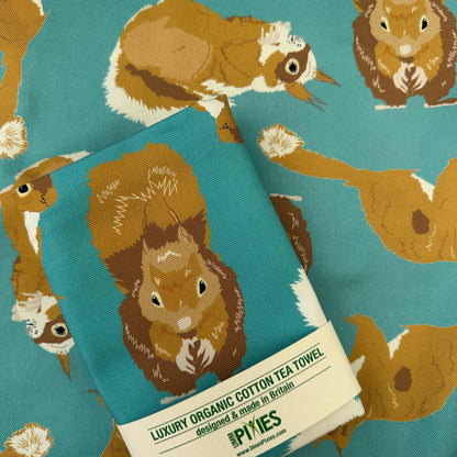 Red Squirrel Colourful Tea towel