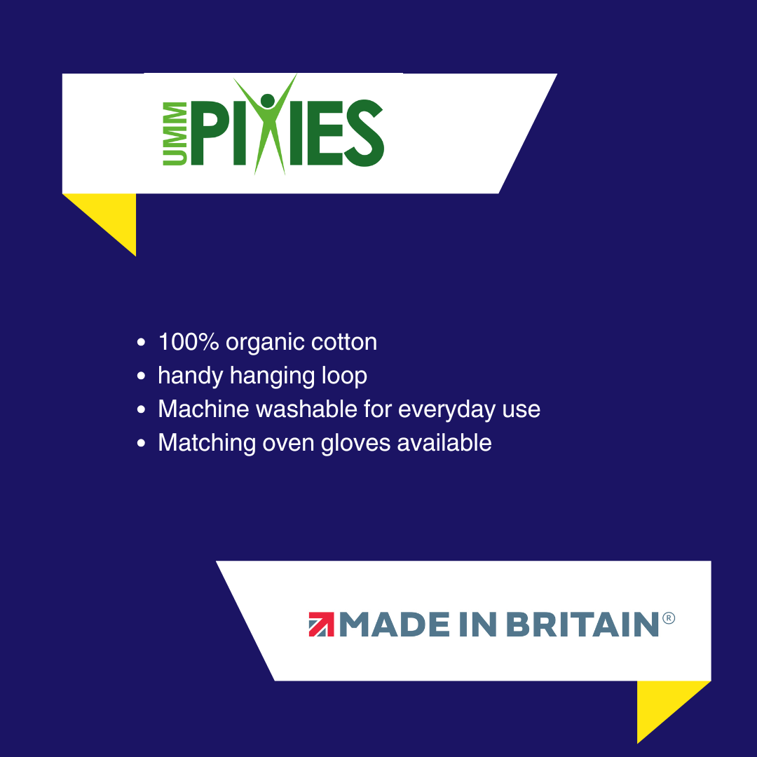 UmmPixies Tea Towels product features description on a deep purple background with brand logo.