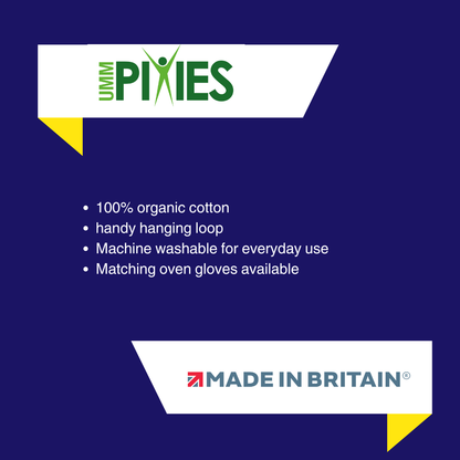 UmmPixies Tea Towels product features description on a deep purple background with brand logo.