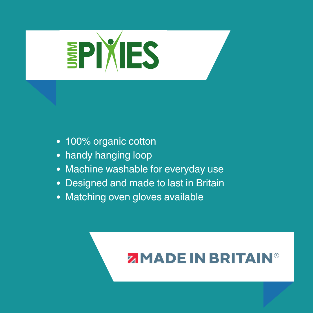 UmmPixies Tea Towel product features description on a plain background with brand logo.