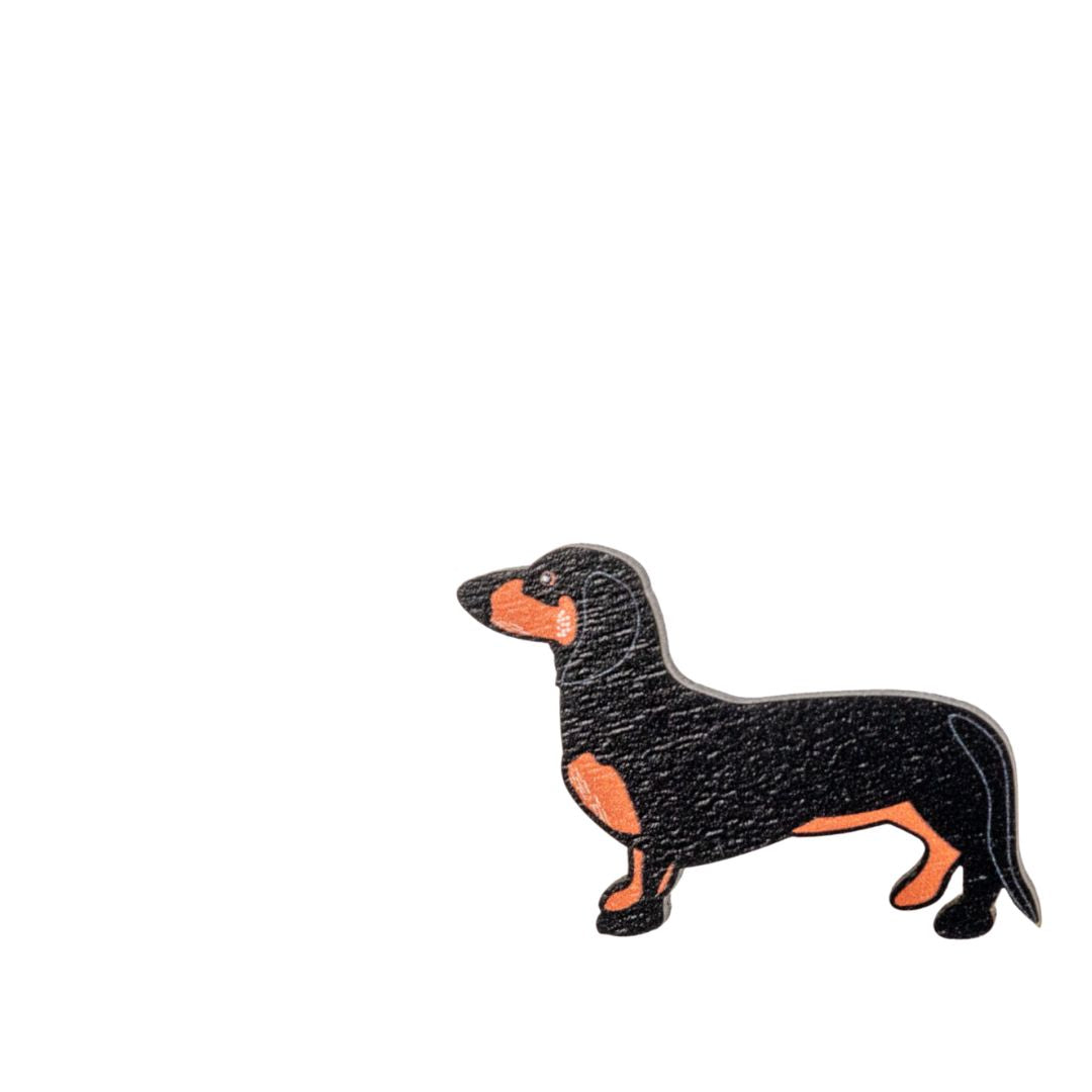 Dachshund Dog wooden pin badge  - Black and Tan