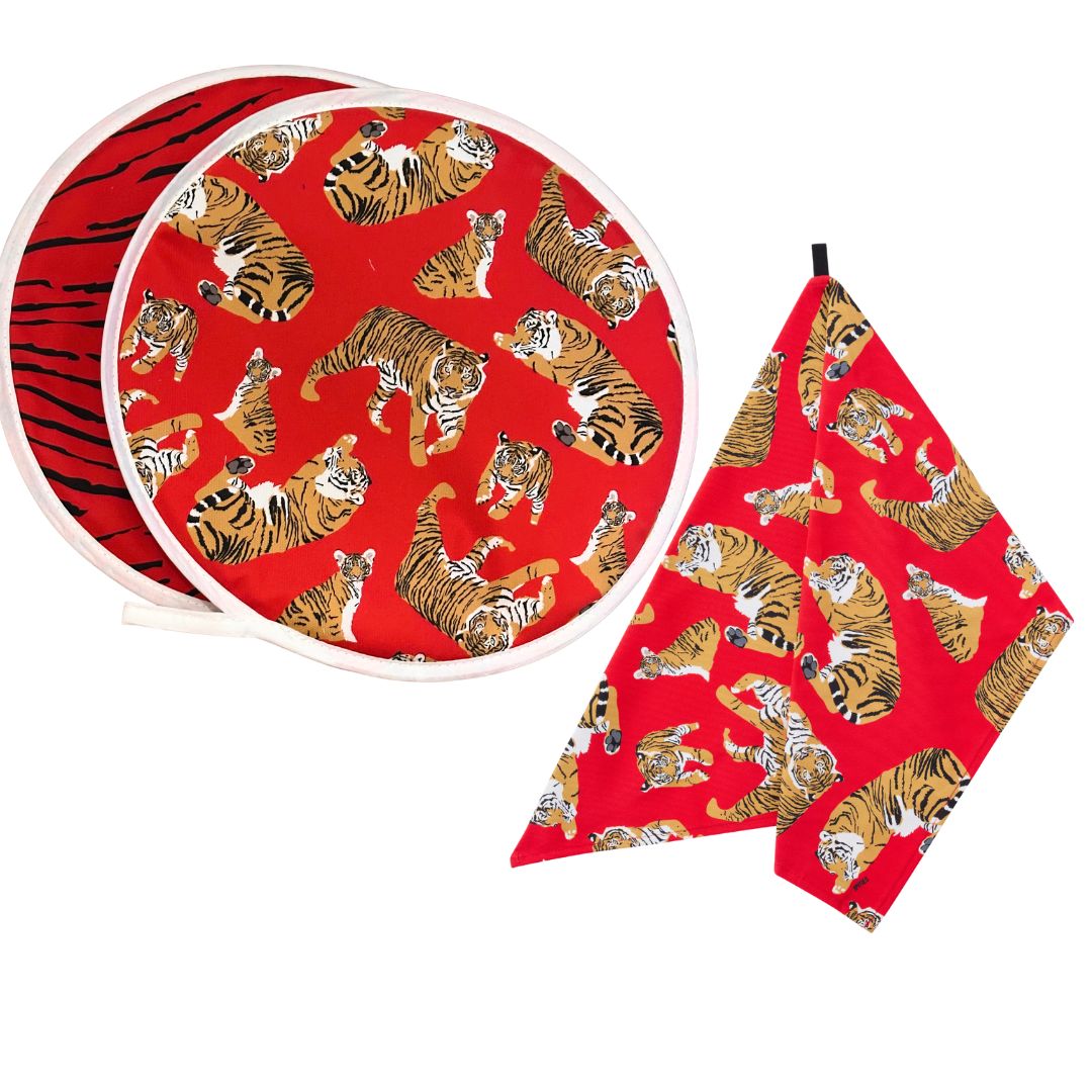 Aga Cover & Tea Towel Set: Tigers