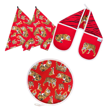 Aga Cover, Oven Gloves & Tea Towel Set: Tigers: Pre-order