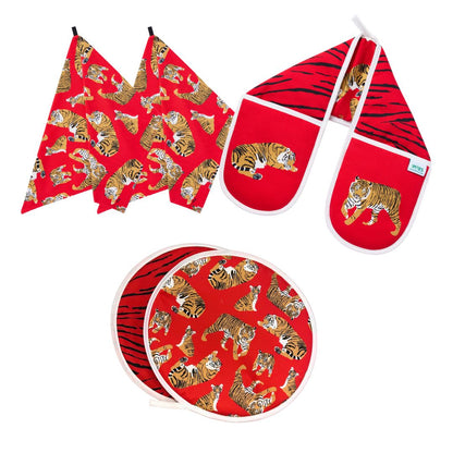 Aga Cover, Oven Gloves & Tea Towel Set: Tigers: Pre-order