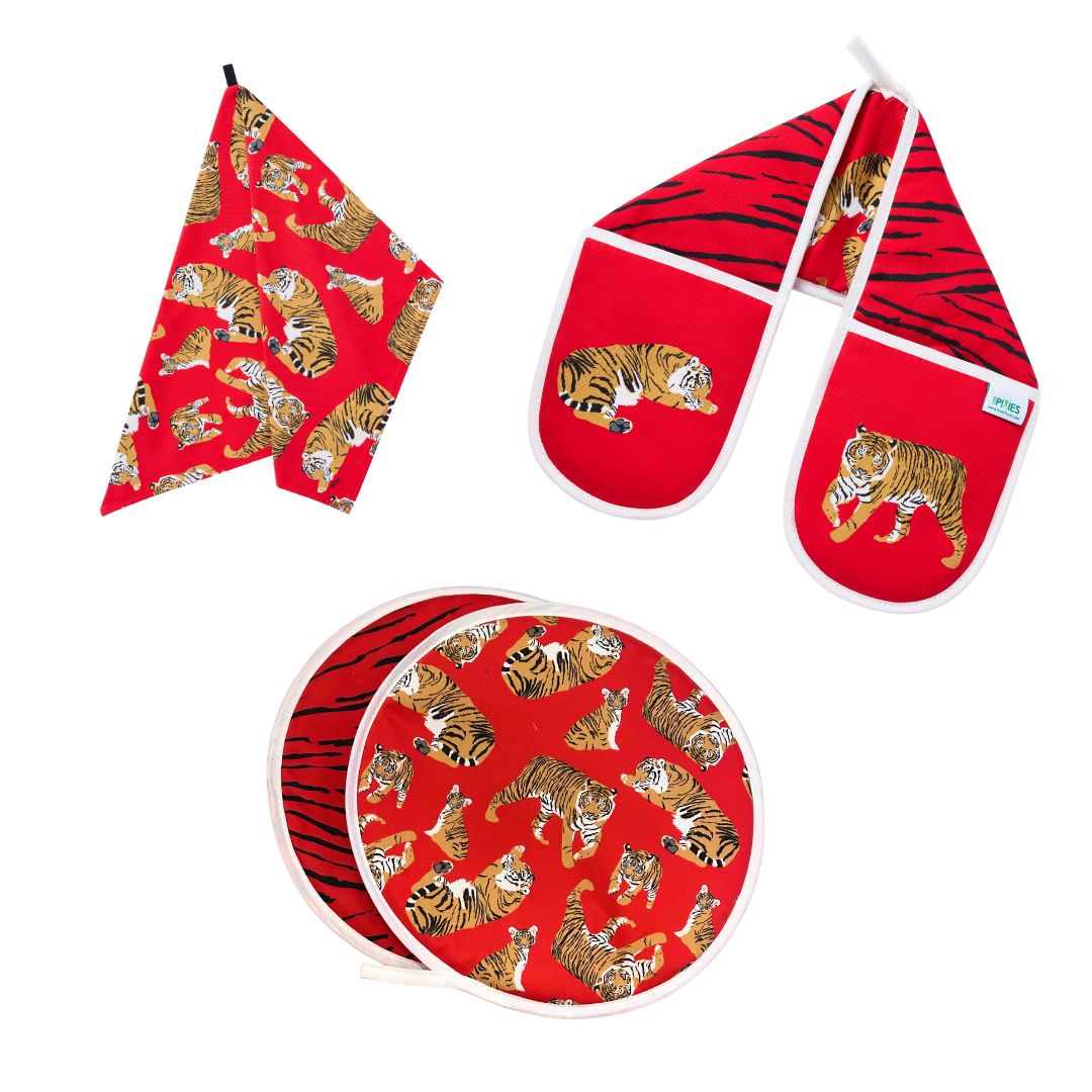 Aga Cover, Oven Gloves & Tea Towel Set: Tigers: Pre-order