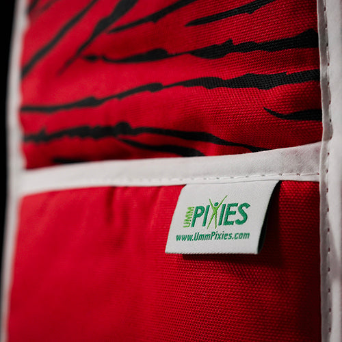 close up of label on red Tiger Oven goves