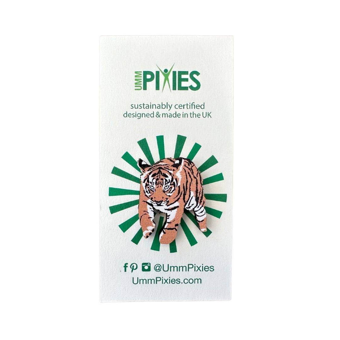 Tiger cub wooden pin badge on display card