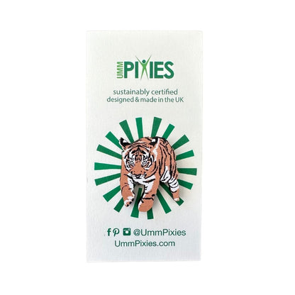 Tiger cub wooden pin badge on display card