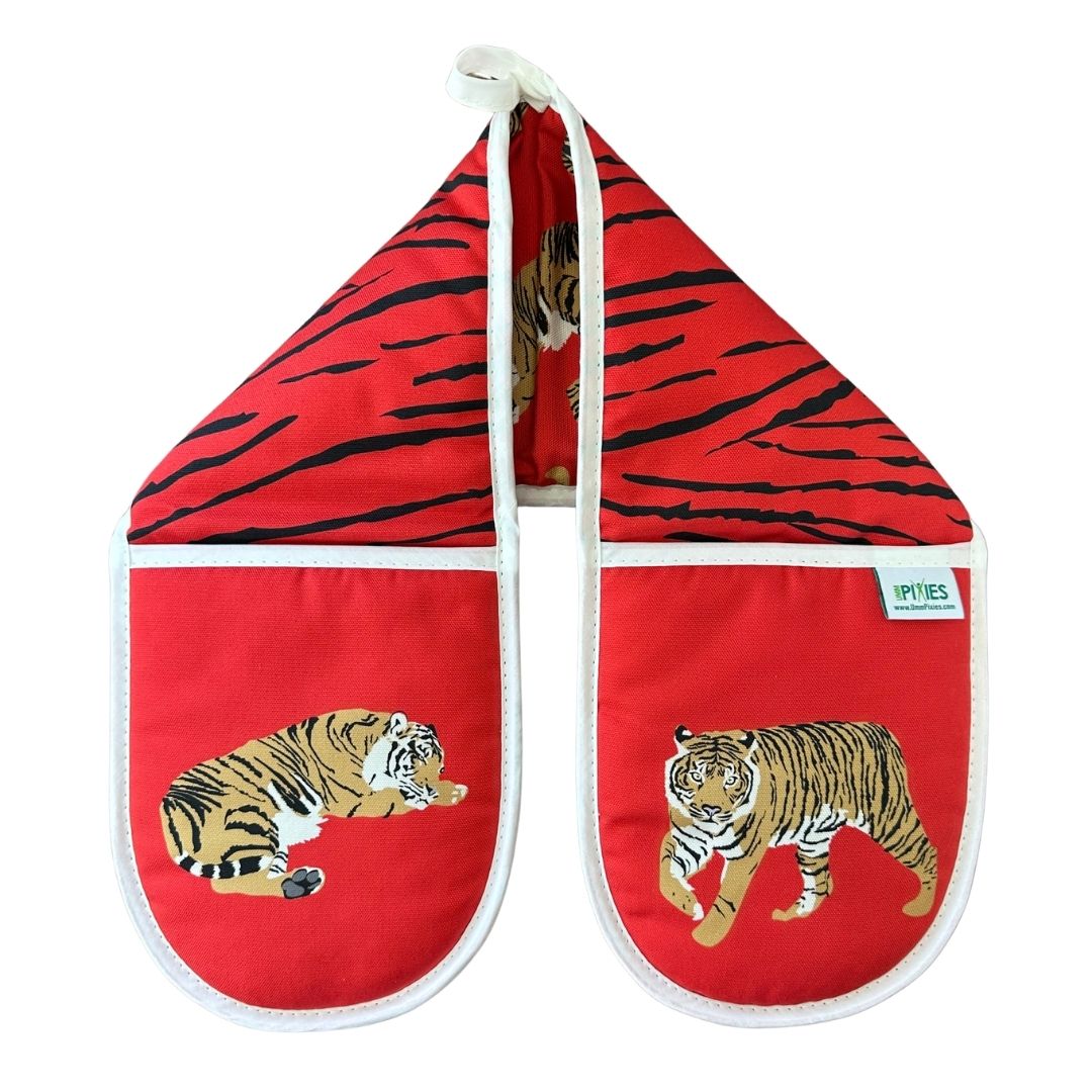 Red Tigers design organic cotton oven gloves