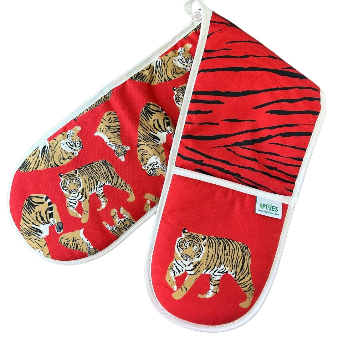 Red Tigers design organic cotton oven gloves