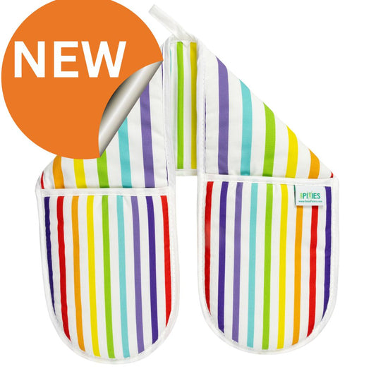 Wide Rainbow Stripe Colourful Double Oven Gloves