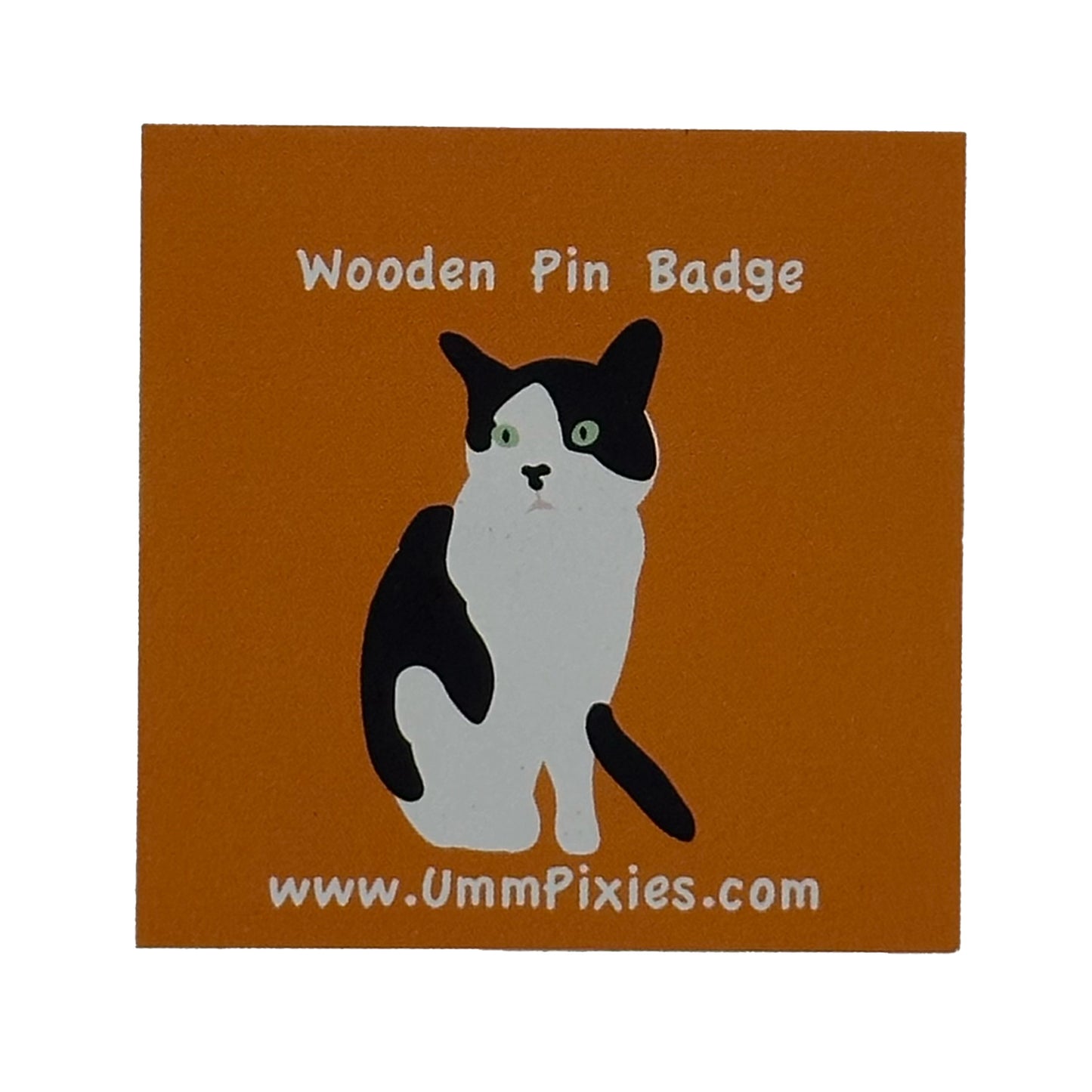 Black and White Tuxedo Cat  pin badge  display card