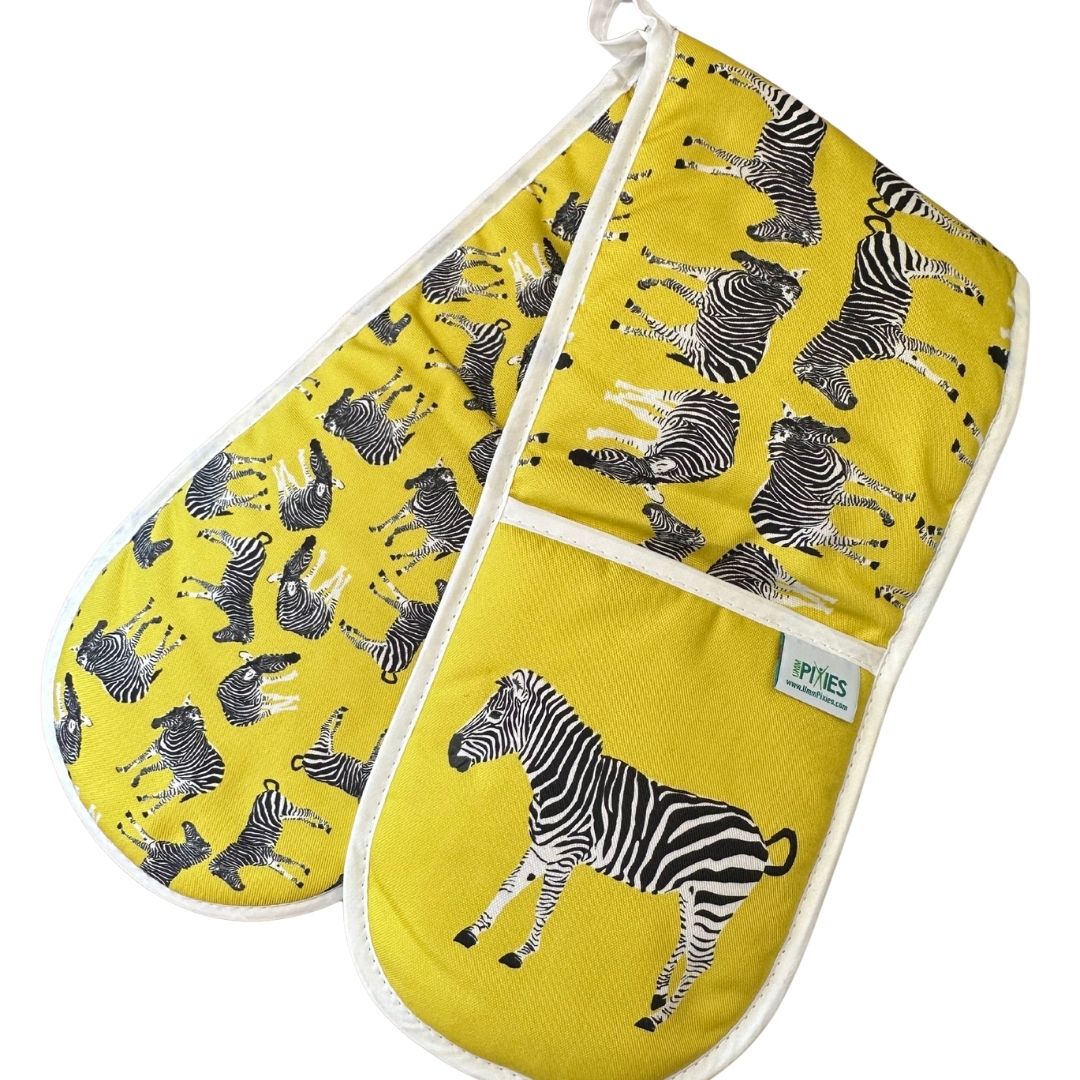  Yellow Zebra design oven gloves
