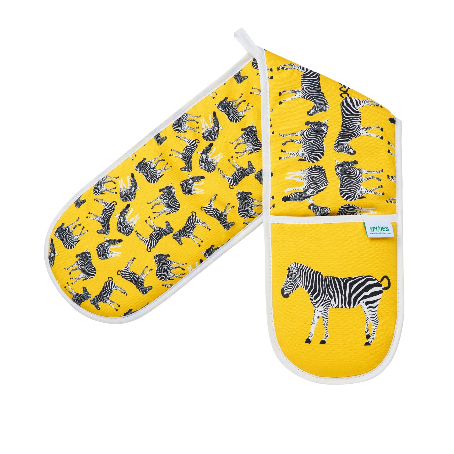Yellow cotton double oven gloves with zebra pattern 