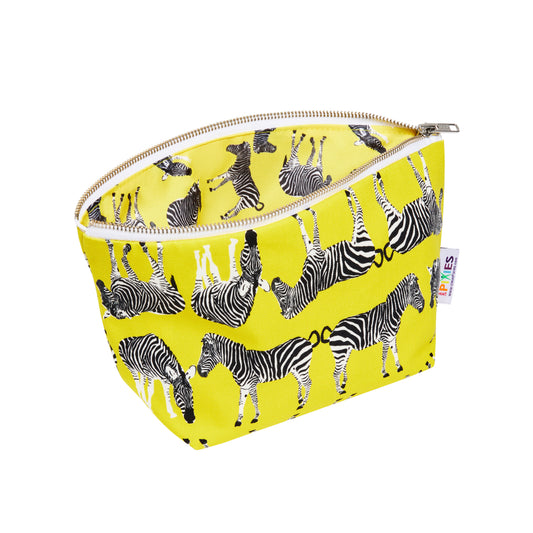Zippered  pouch with zebra pattern on a yellow background