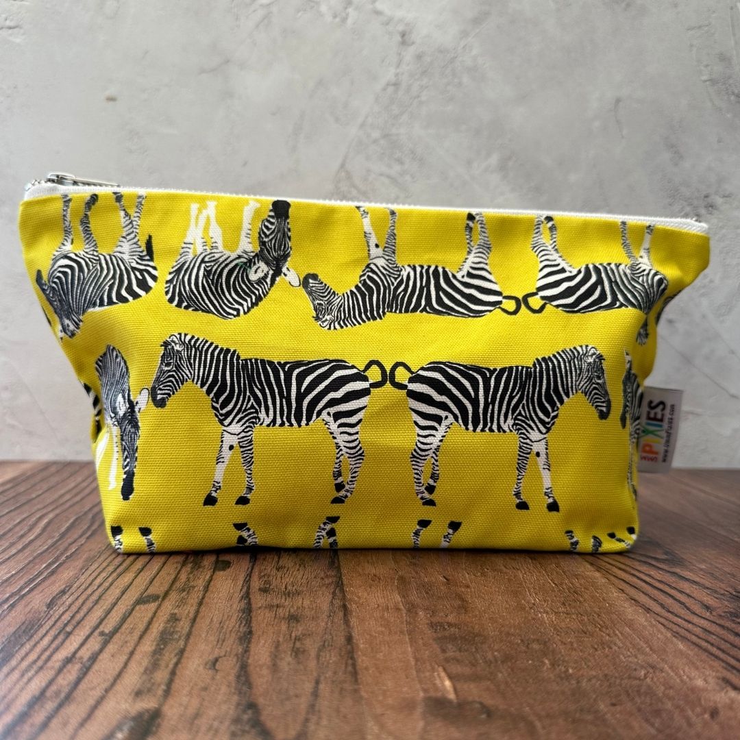 Bright yellow Zebra illustrated really useful bag shown closed