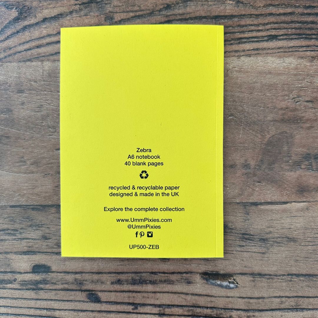 back cover of yellow zebra design pocket notebook 