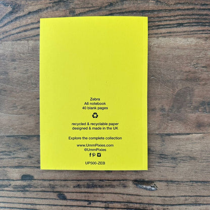 back cover of yellow zebra design pocket notebook 