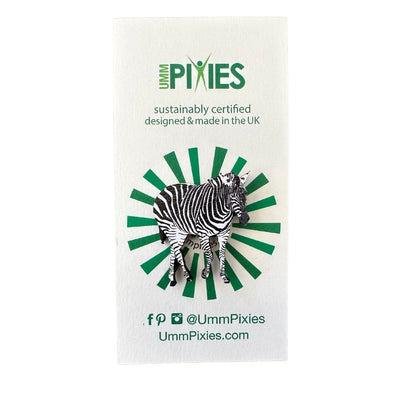 Zebra wooden pin badge on display card