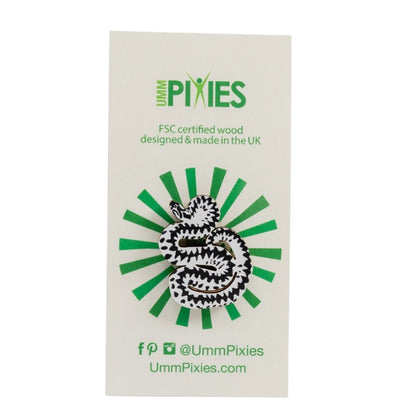 Adder British Snake wooden pin badge