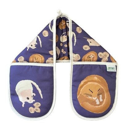Rich Purple Hazel Dormouse design organic cotton Oven Mitts