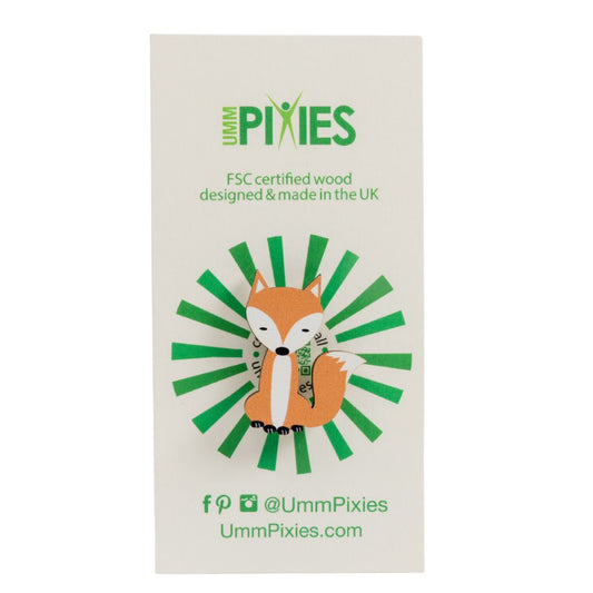 Fox wooden pin badge  - sitting fox