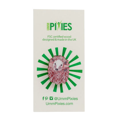 Hedgehog Pin wooden pin badge