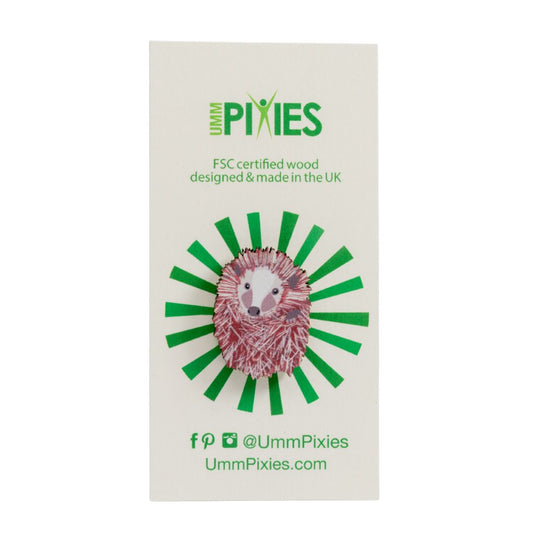 Hedgehog Pin wooden pin badge