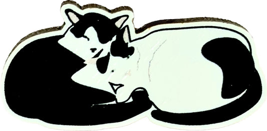 sleeping cats wooden pin badge. designed and made in the uk 