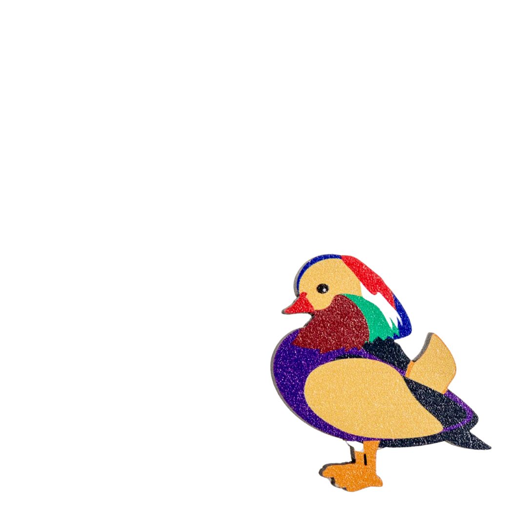 Mandarin Duck wooden pin badge