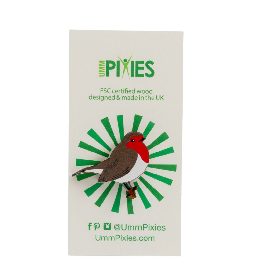 Robin wooden lapel bird pin badge – ummpixies