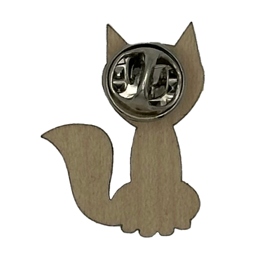 Sitting Fox Wooden pin badge showing the reverse