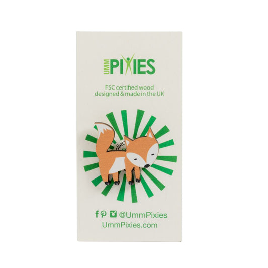 Fox wooden pin badge  - walking fox
