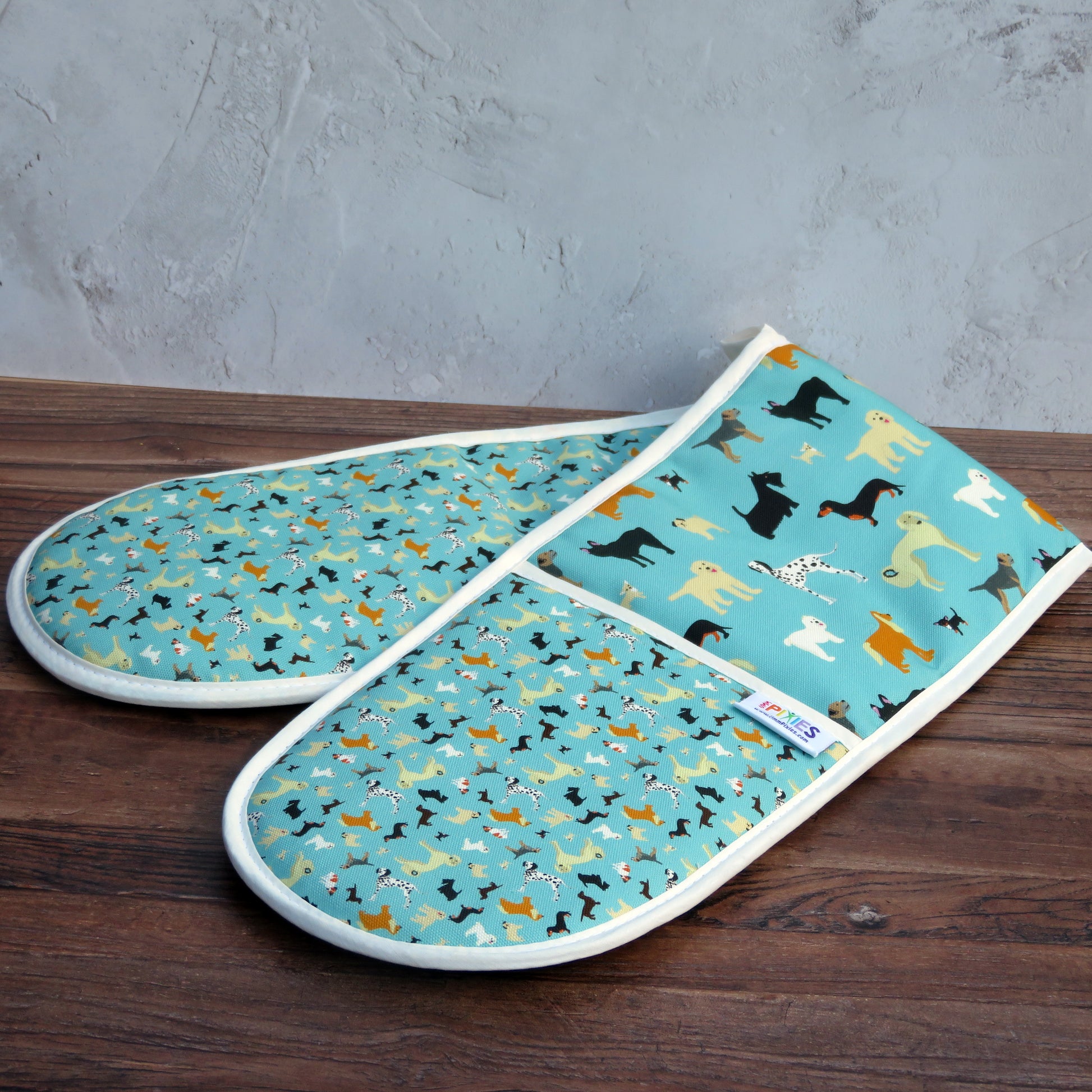 Blue Dogs Oven Gloves in Organic Cotton , designed and madden Britain