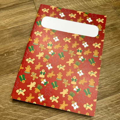Gingerbread journal on wooden surface