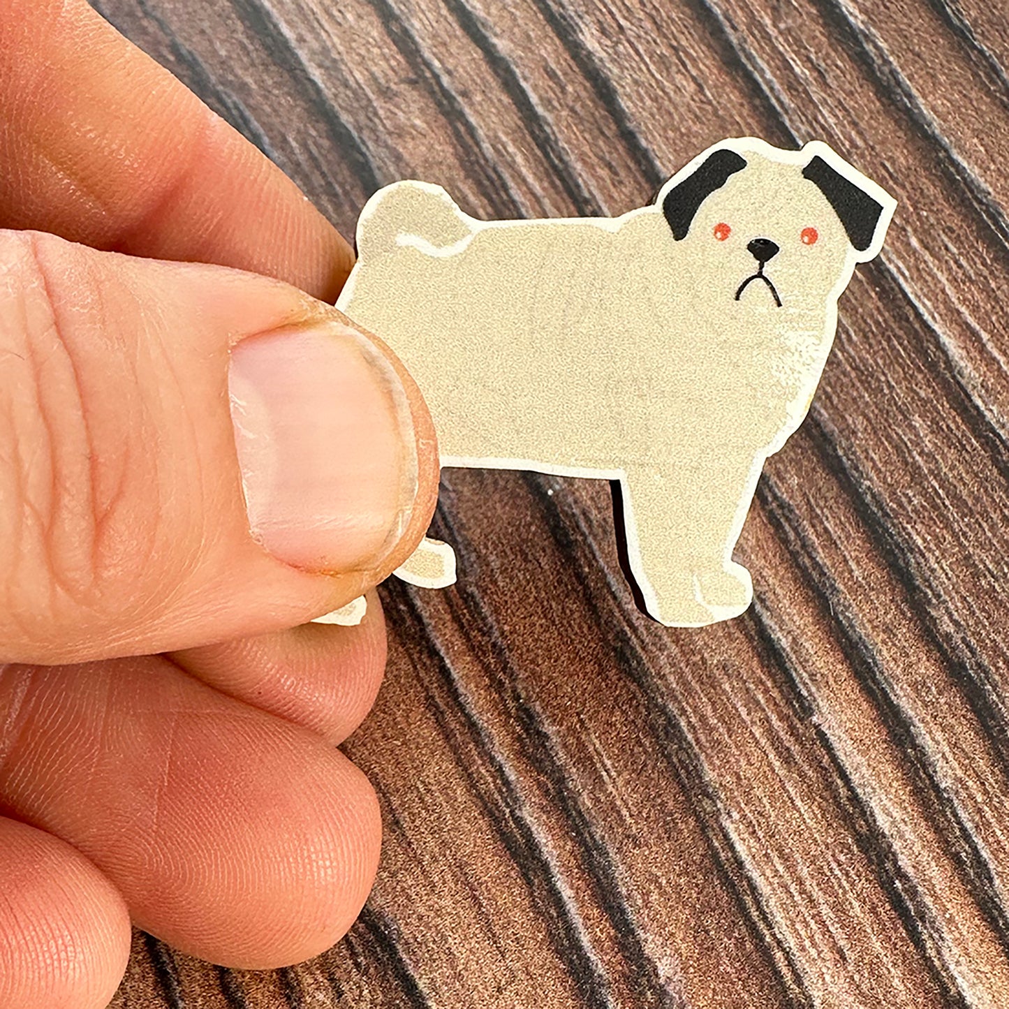 wooden pug pin badge